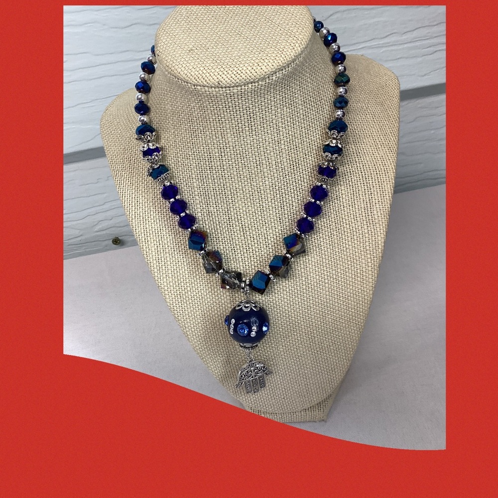 Elegant Blue and Silver Beaded Necklace